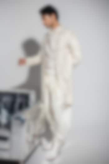 Off-White Organza & Moonga Silk Dori Embroidered Achkan Set by ARJAN DUGAL at Pernia's Pop Up Shop