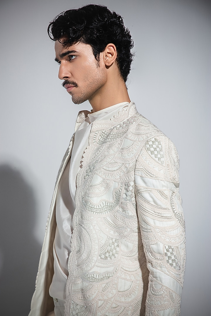 Off-White Organza & Moonga Silk Dori Embroidered Achkan Set by ARJAN DUGAL at Pernia's Pop Up Shop