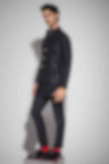 Black Banarasi Brocade Nehru Jacket Set by ARJAN DUGAL at Pernia's Pop Up Shop