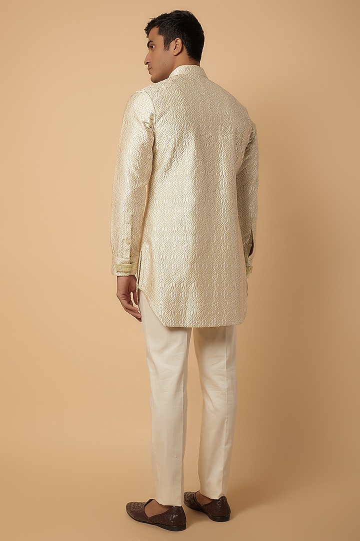 Ivory Silk Embroidered Kurta Set by ARJAN DUGAL at Pernia's Pop Up Shop