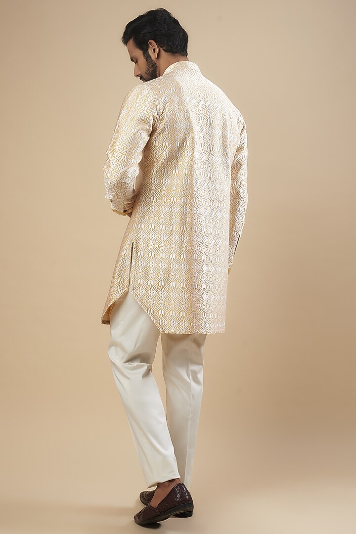 Cream Silk Embroidered Kurta Set by ARJAN DUGAL at Pernia's Pop Up Shop