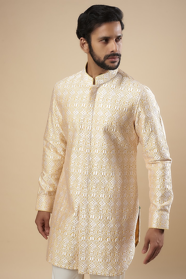 Cream Silk Embroidered Kurta Set by ARJAN DUGAL at Pernia's Pop Up Shop