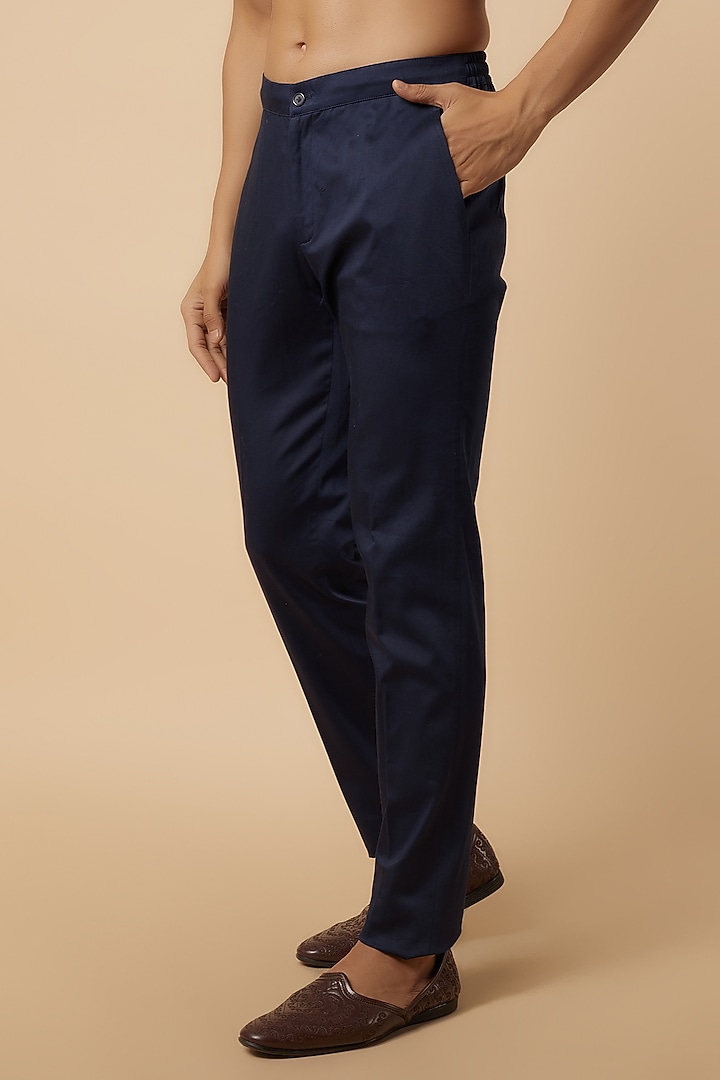 Navy Blue Cotton Aari Embroidered Short Kurta Set by ARJAN DUGAL at Pernia's Pop Up Shop