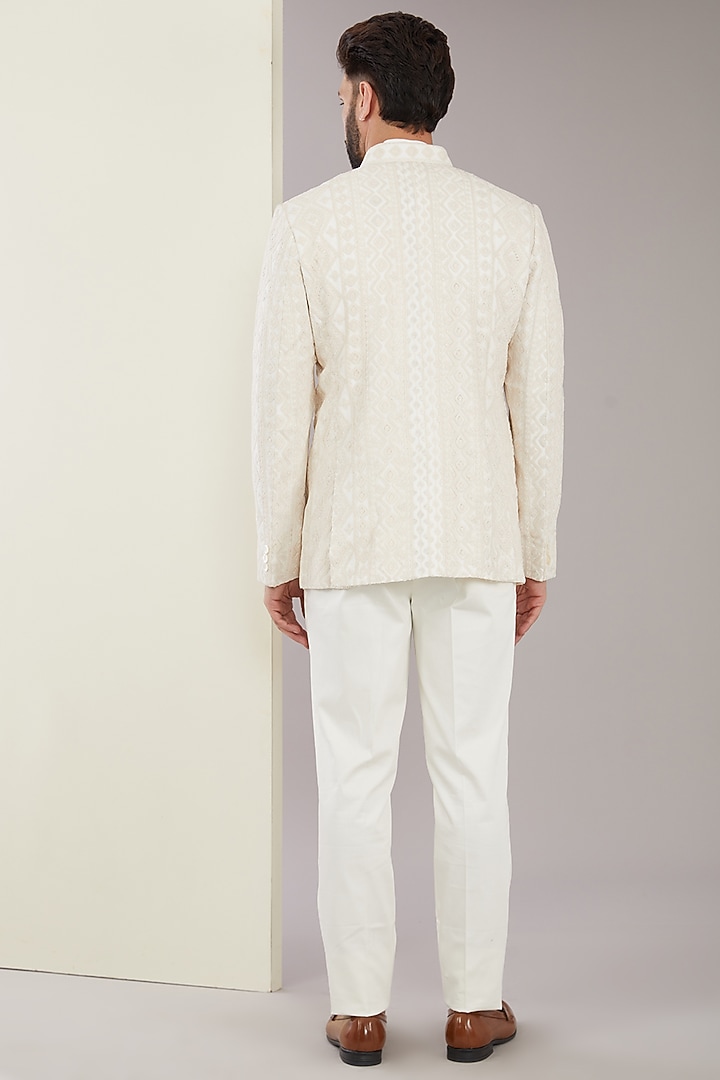 Ivory Cotton & Silk Dori Embroidered Groom Bandhgala Set by ARJAN DUGAL at Pernia's Pop Up Shop