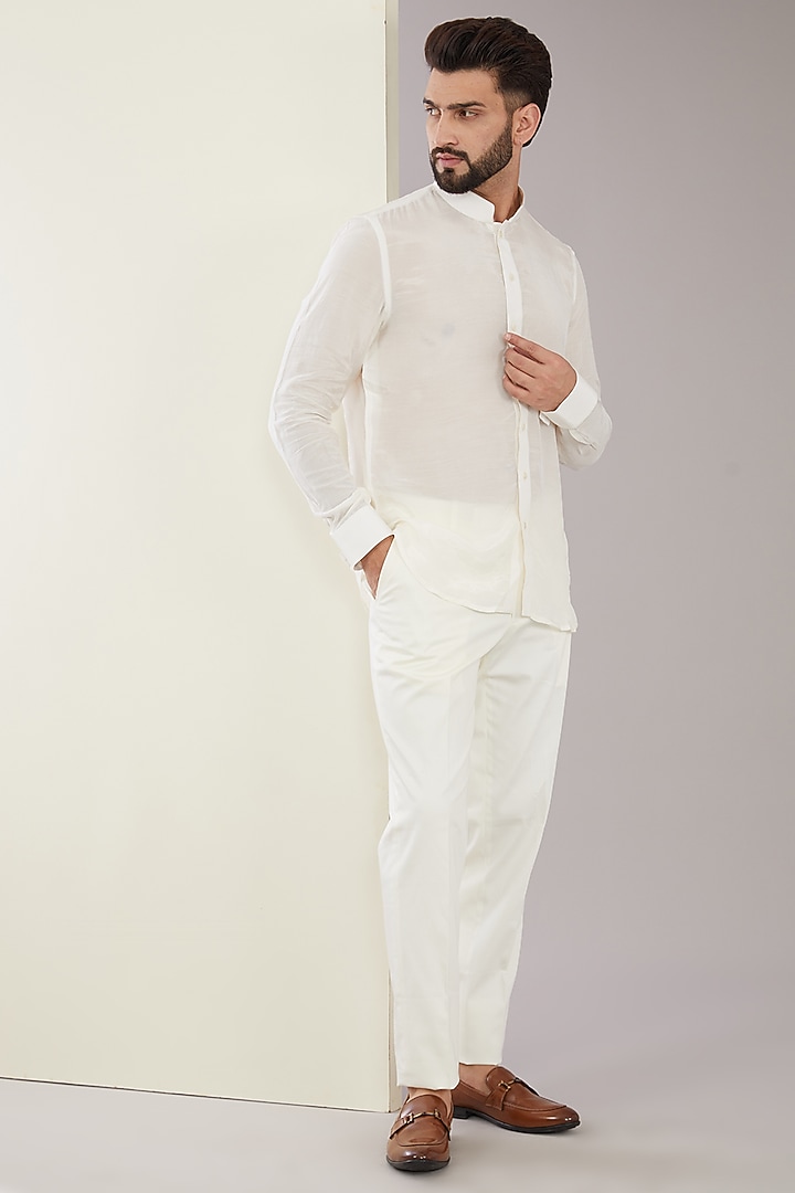 Ivory Cotton & Silk Dori Embroidered Groom Bandhgala Set by ARJAN DUGAL at Pernia's Pop Up Shop
