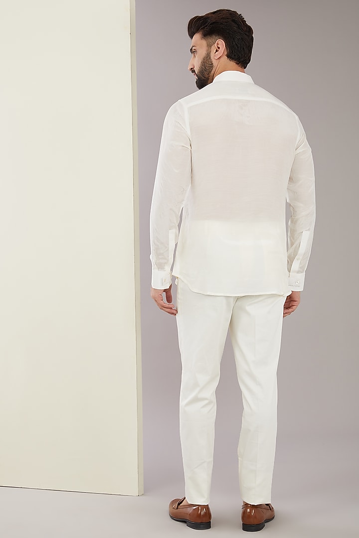 Ivory Cotton & Silk Dori Embroidered Groom Bandhgala Set by ARJAN DUGAL at Pernia's Pop Up Shop
