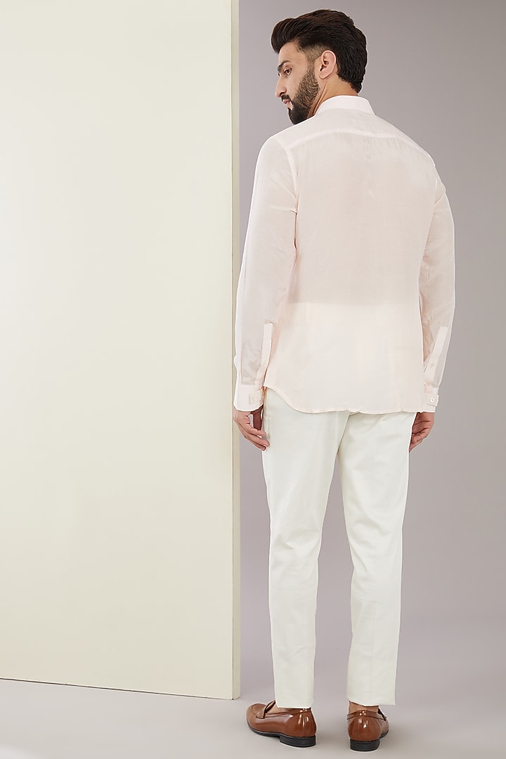 Powder Pink Cotton & Silk Dori Embroidered Groom Bandhgala Set by ARJAN DUGAL at Pernia's Pop Up Shop