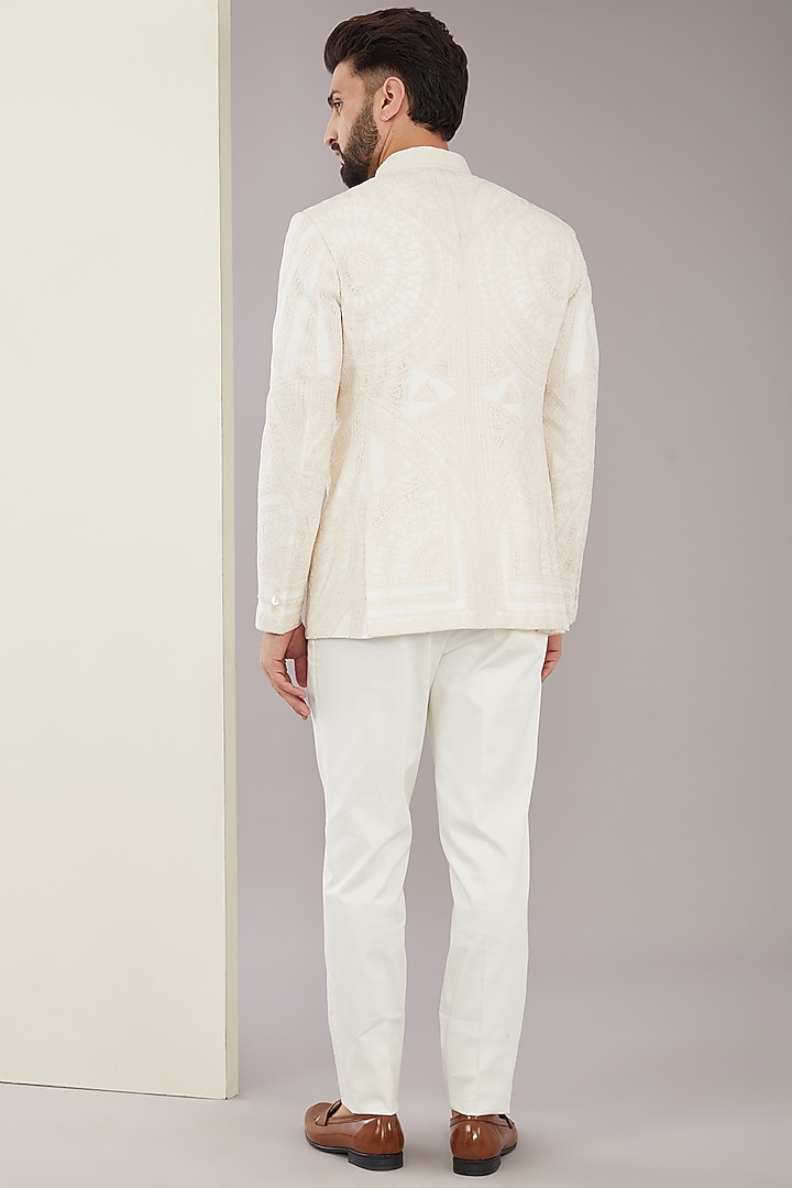Ivory Cotton & Silk Dori Embroidered Groom Bandhgala Set by ARJAN DUGAL at Pernia's Pop Up Shop