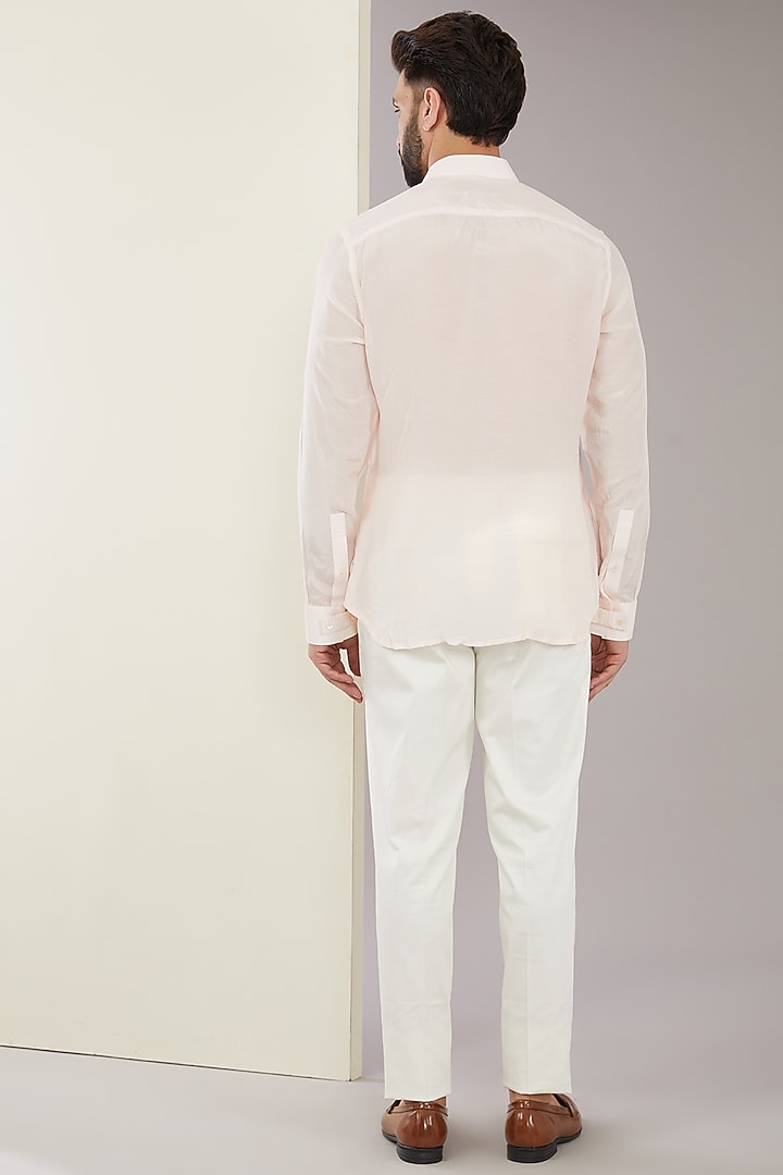 Powder Pink Cotton & Silk Dori Embroidered Groom Bandhgala Set by ARJAN DUGAL at Pernia's Pop Up Shop