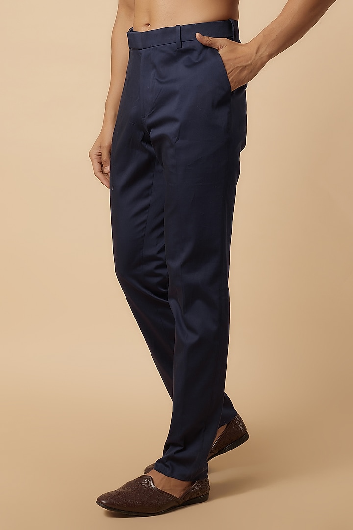 Navy Blue Silk Georgette Dori Embroidered Groom Bandhgala Set by ARJAN DUGAL at Pernia's Pop Up Shop