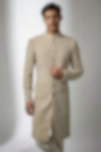 Champagne Chanderi Silk Embroidered Sherwani by ARJAN DUGAL