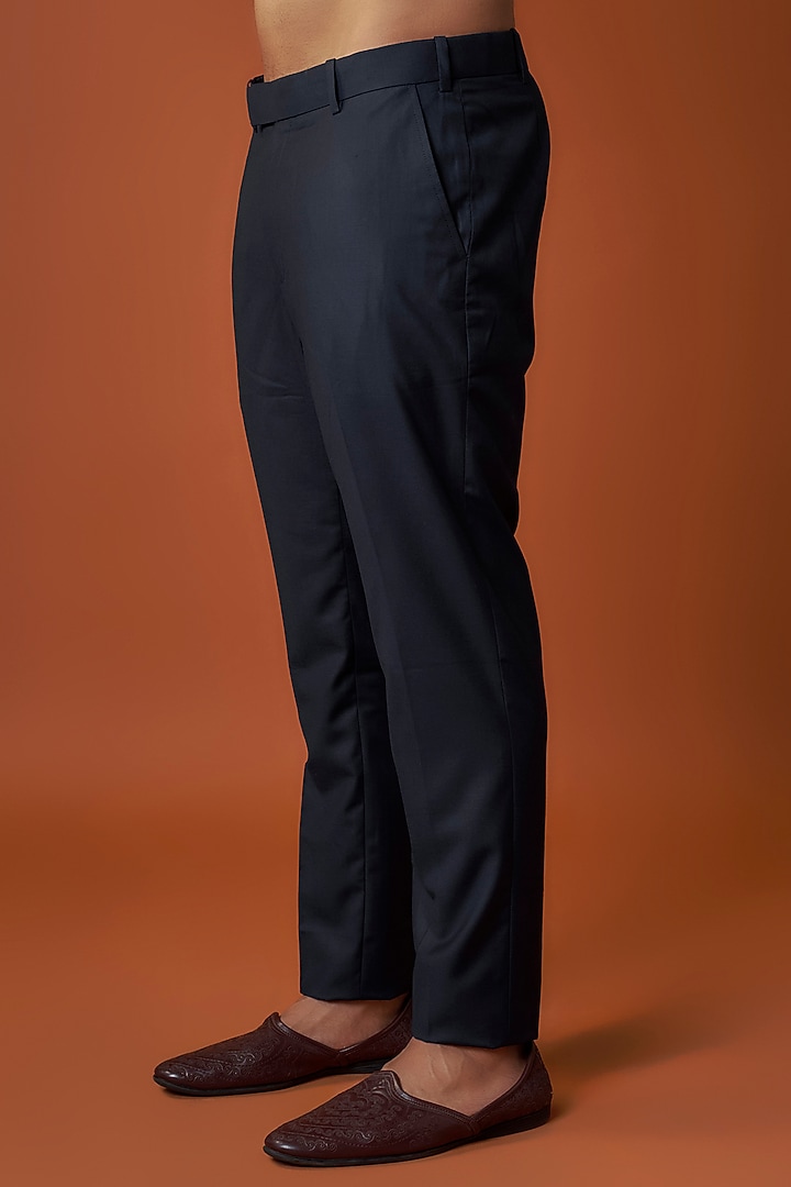 Navy Georgette & Cotton Satin Knot Hand Embroidered Nehru Jacket Set by ARJAN DUGAL at Pernia's Pop Up Shop