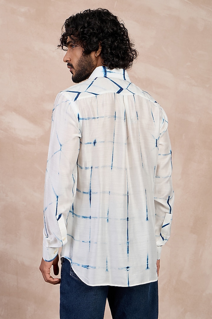 Off-White Bamboo Silk Pleated Party Wear Shirt by ARJAN DUGAL at Pernia's Pop Up Shop