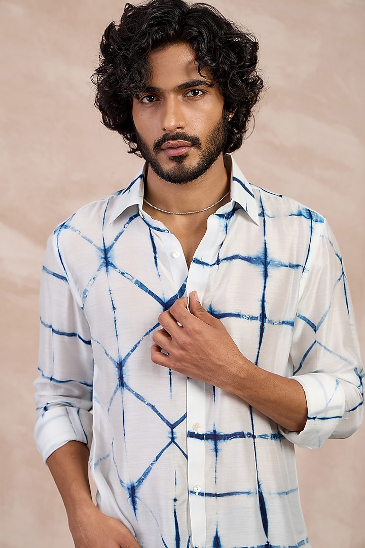Off-White Bamboo Silk Pleated Party Wear Shirt by ARJAN DUGAL at Pernia's Pop Up Shop