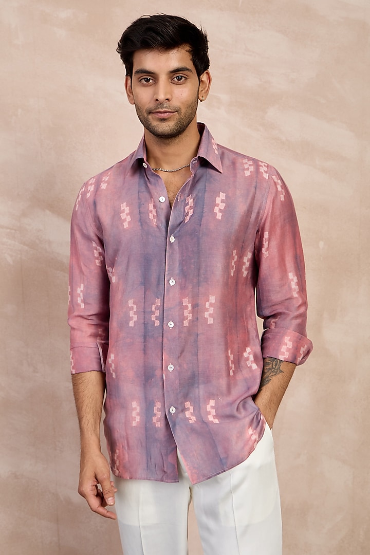 Lilac-Lego Bamboo Silk & Shibori Shirt by ARJAN DUGAL