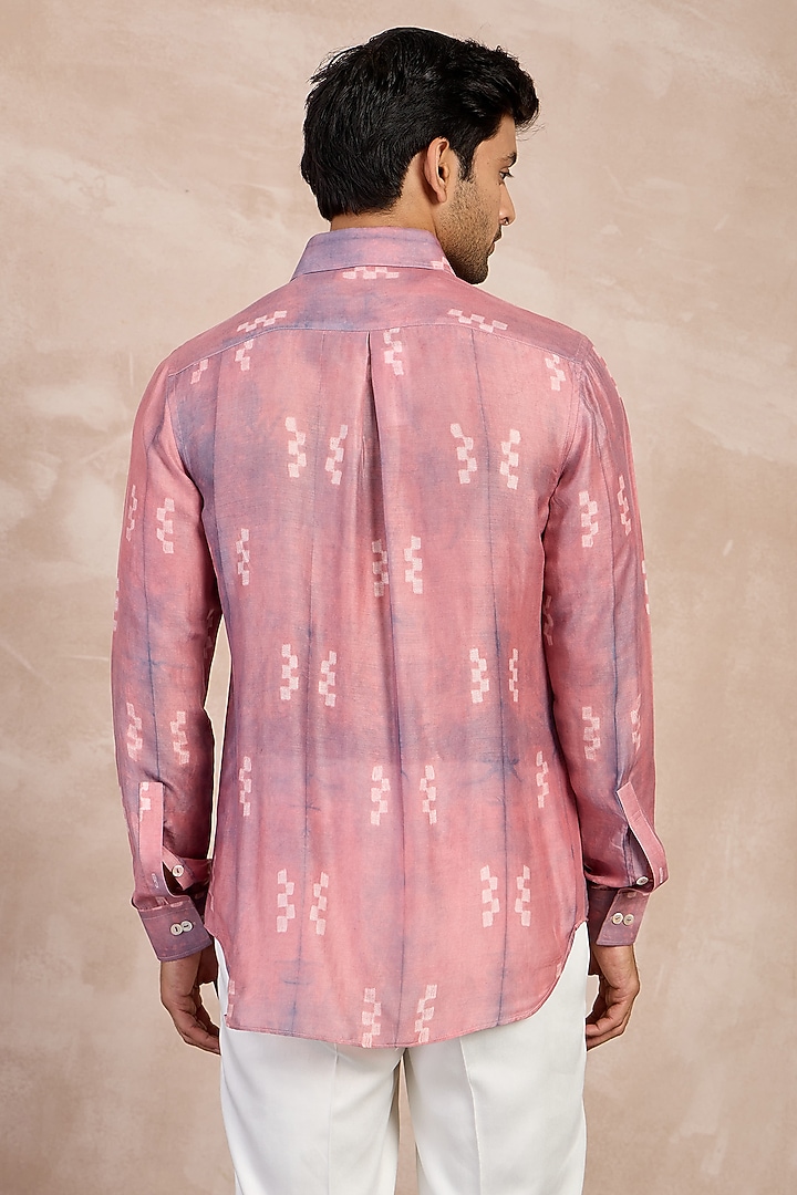 Lilac-Lego Bamboo Silk & Shibori Party Wear Shirt by ARJAN DUGAL at Pernia's Pop Up Shop