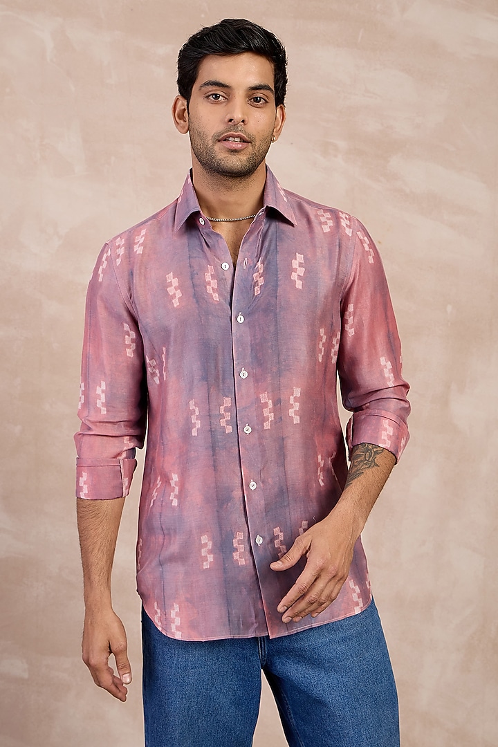 Lilac-Lego Bamboo Silk & Shibori Party Wear Shirt by ARJAN DUGAL at Pernia's Pop Up Shop