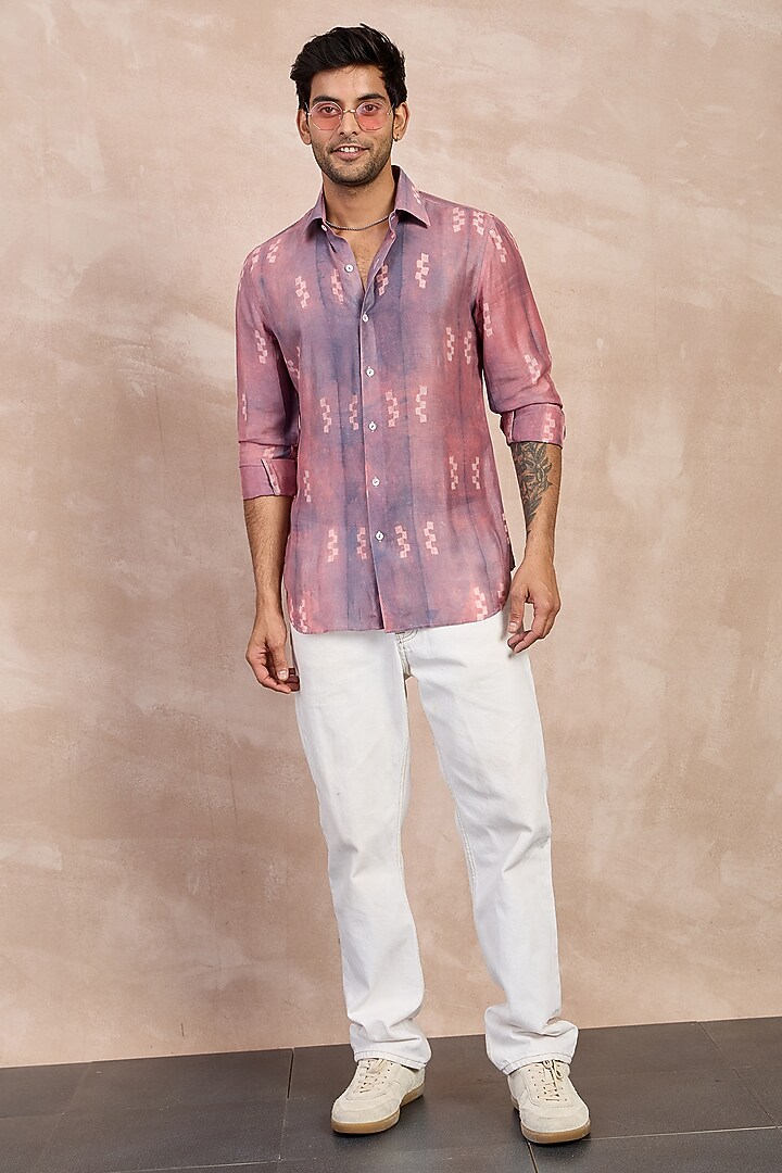Lilac-Lego Bamboo Silk & Shibori Party Wear Shirt by ARJAN DUGAL at Pernia's Pop Up Shop
