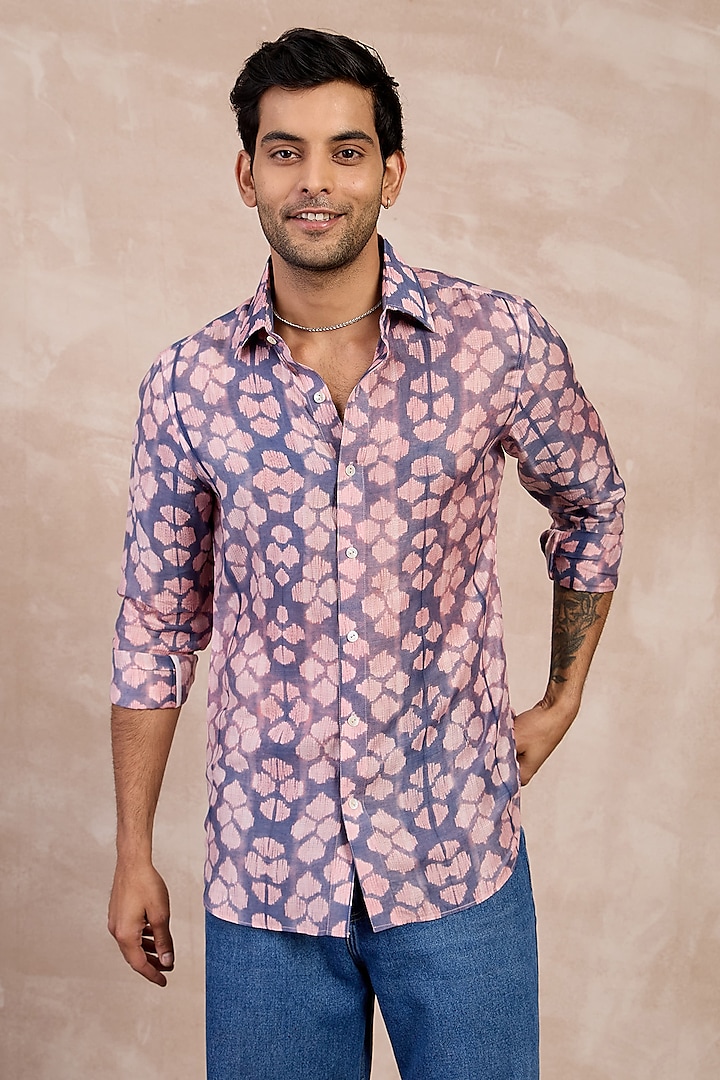 Lilac-Lego Bamboo Silk & Shibori Shirt by ARJAN DUGAL at Pernia's Pop Up Shop