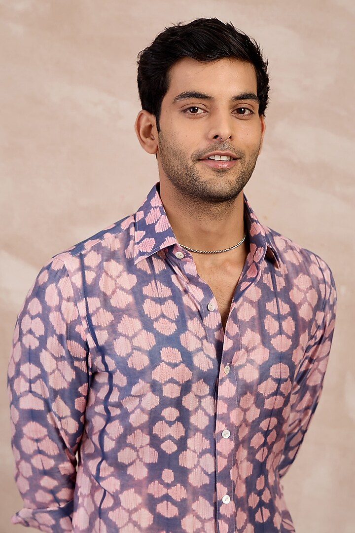 Lilac-Lego Bamboo Silk & Shibori Party Wear Shirt by ARJAN DUGAL at Pernia's Pop Up Shop