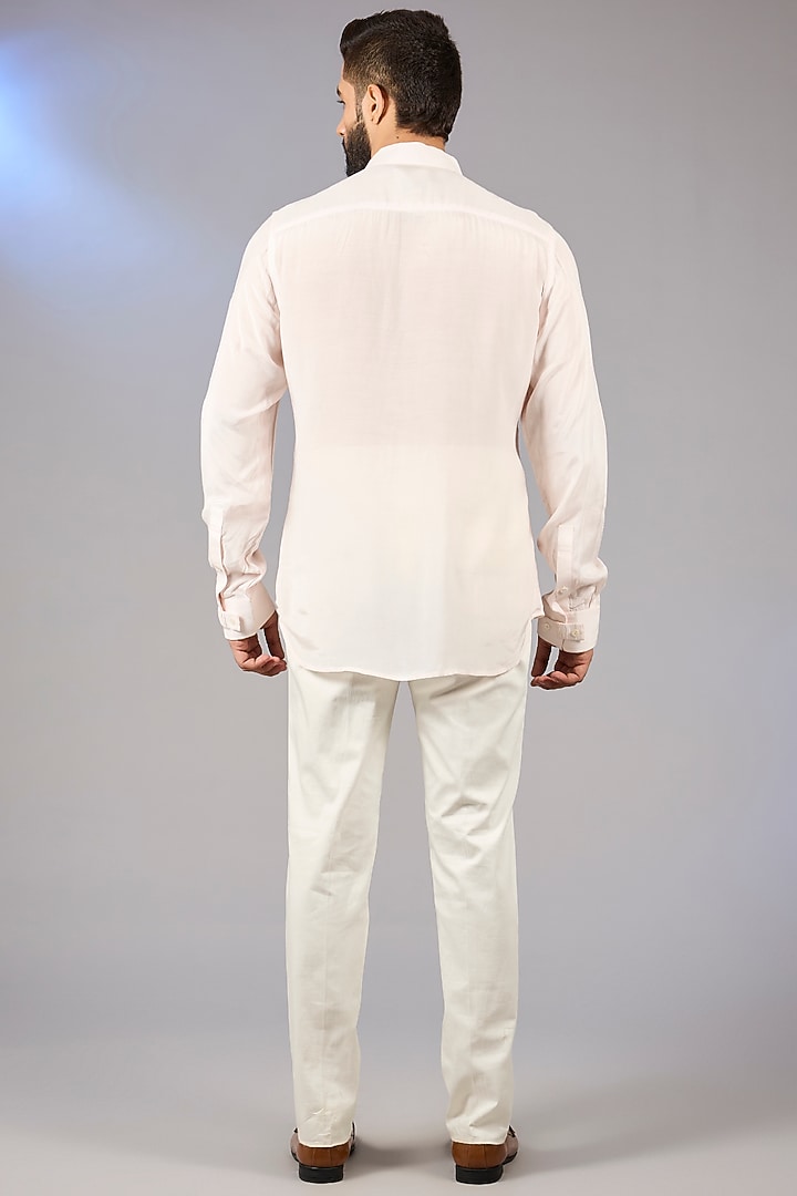 Powder Pink Silk Georgette Dori Embroidered Groom Indowestern Set by ARJAN DUGAL at Pernia's Pop Up Shop