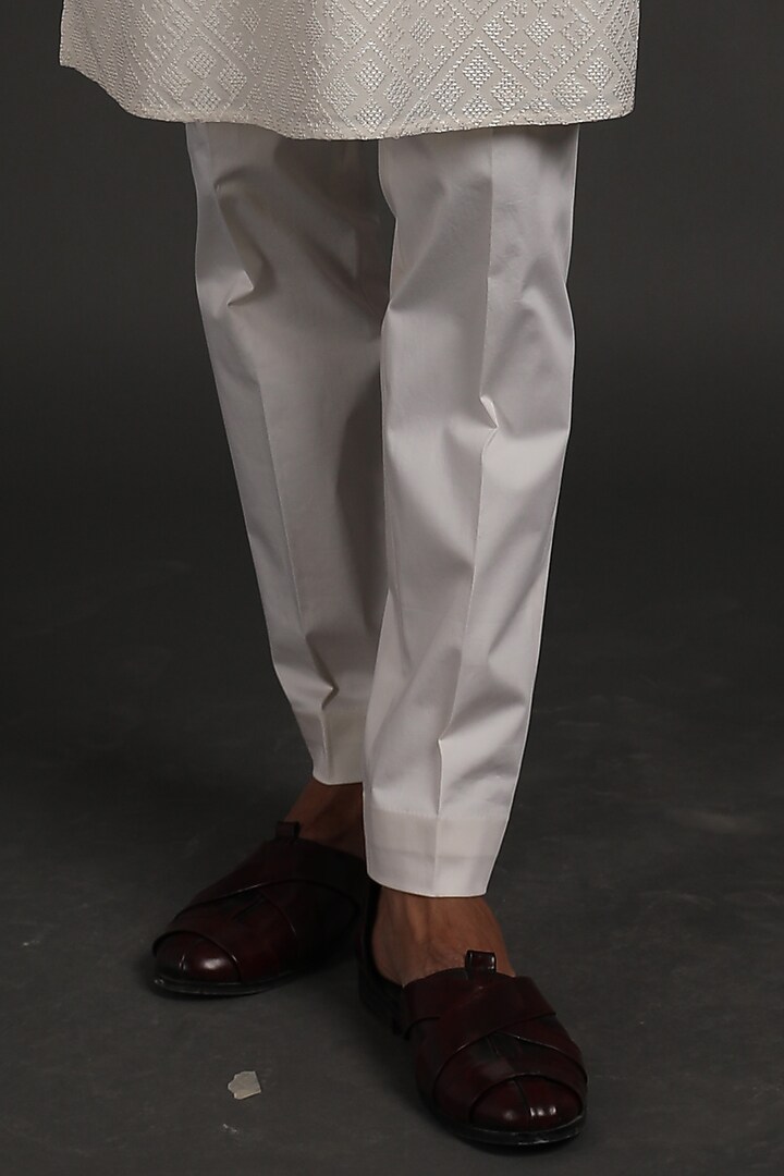 White Chanderi Silk Embroidered & Printed Kurta Set by ARJAN DUGAL at Pernia's Pop Up Shop