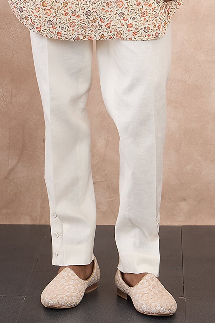 Off-White Linen Printed Kurta Set by ARJAN DUGAL at Pernia's Pop Up Shop