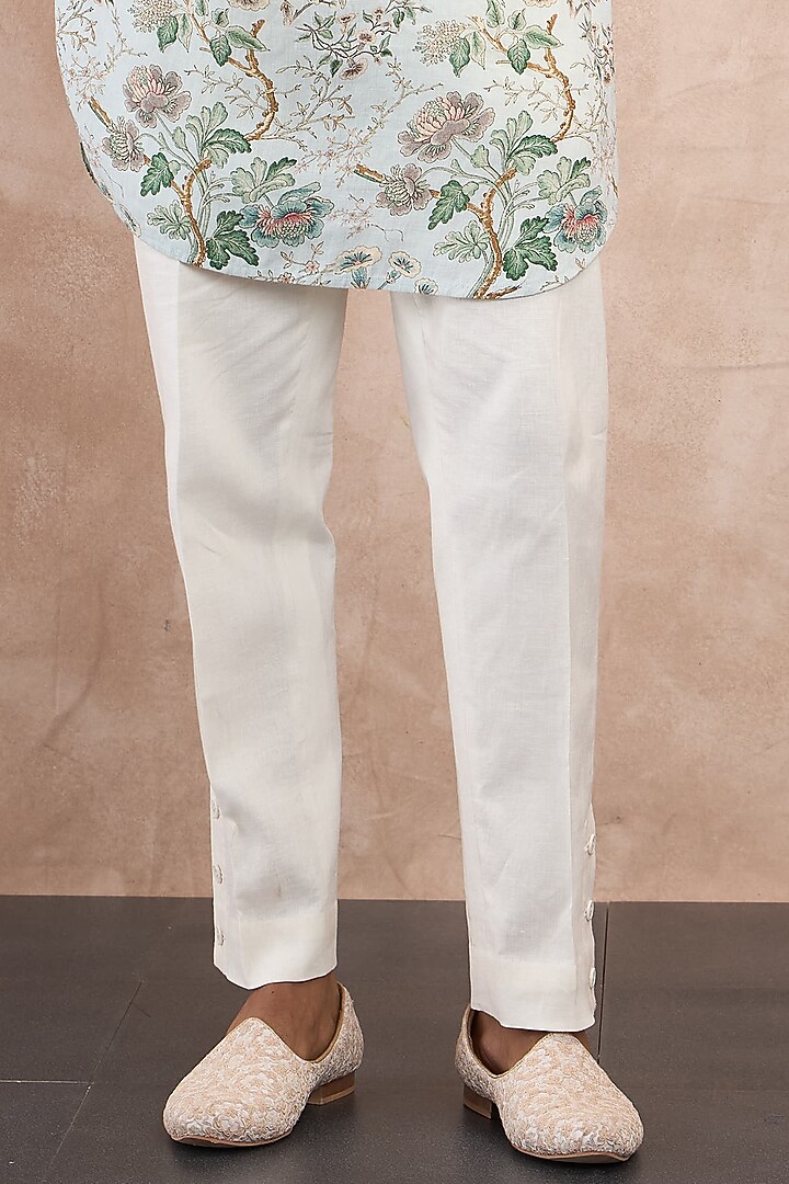 Powder Blue Linen Printed Kurta Set by ARJAN DUGAL at Pernia's Pop Up Shop