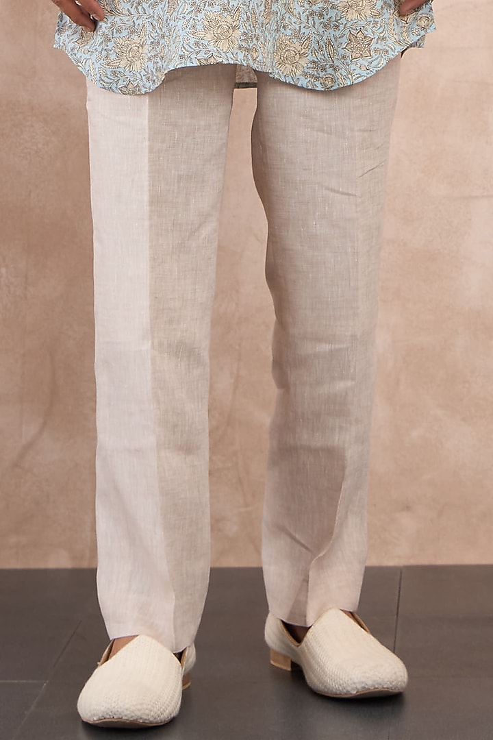 Powder Blue Linen Printed Kurta Set by ARJAN DUGAL at Pernia's Pop Up Shop