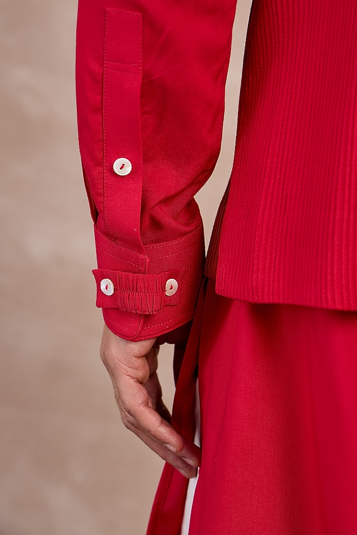 Red Viscose Pintuck Nehru Jacket by ARJAN DUGAL at Pernia's Pop Up Shop