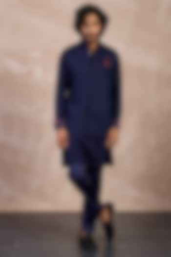 Navy Viscose Pintuck Nehru Jacket by ARJAN DUGAL at Pernia's Pop Up Shop