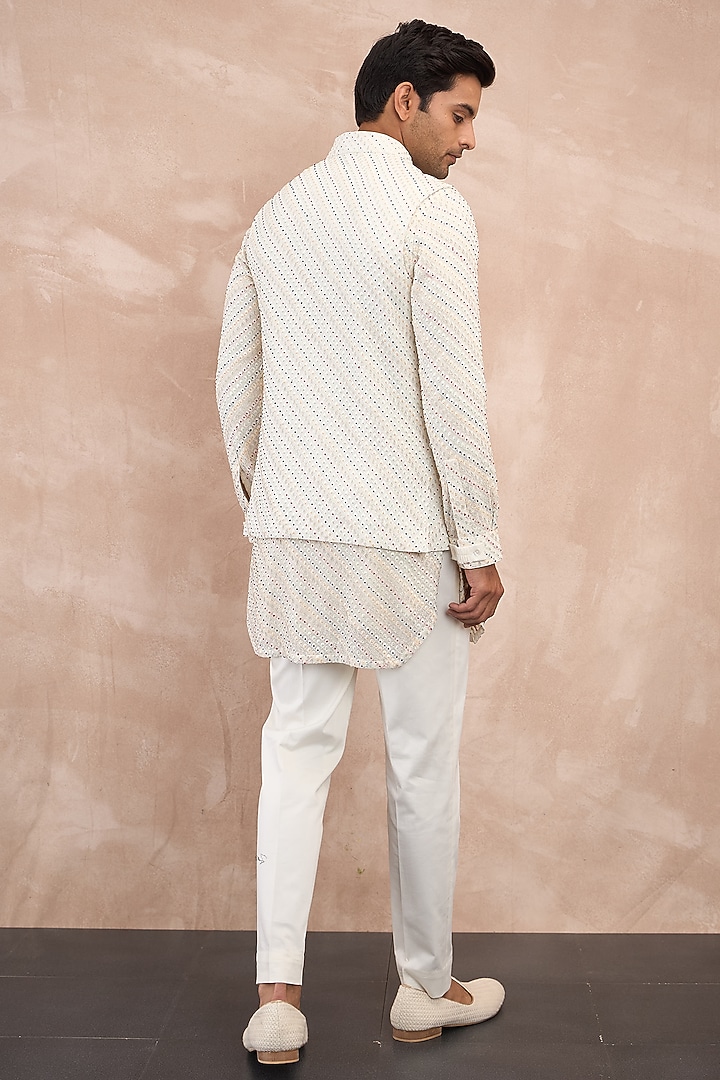Ivory Georgette & Cotton Nehru Jacket Set by ARJAN DUGAL at Pernia's Pop Up Shop