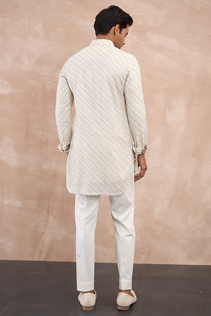 Ivory Georgette & Cotton Nehru Jacket Set by ARJAN DUGAL at Pernia's Pop Up Shop
