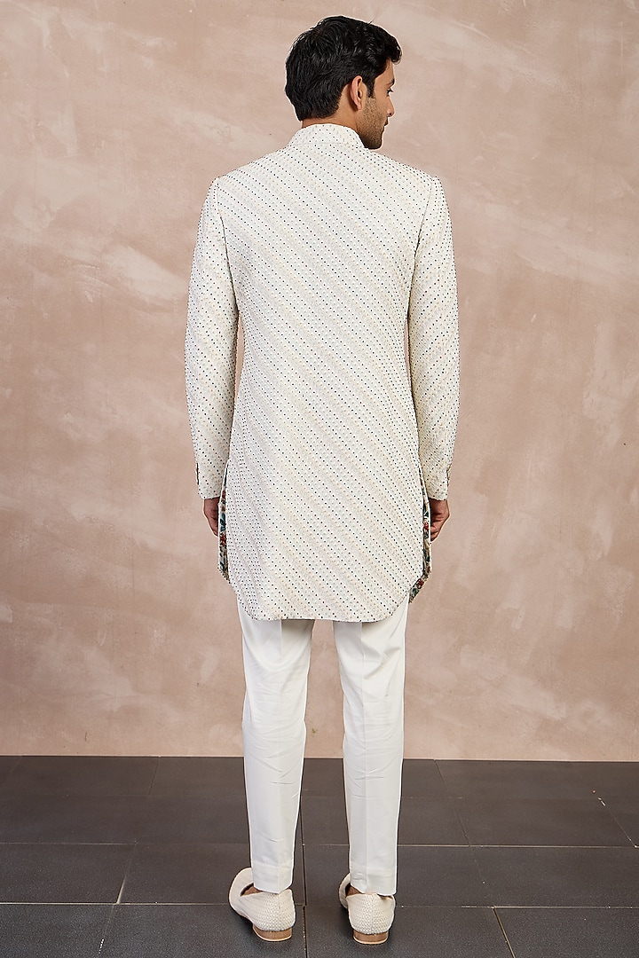 Ivory Georgette Hand Embroidered Achkan Set by ARJAN DUGAL at Pernia's Pop Up Shop