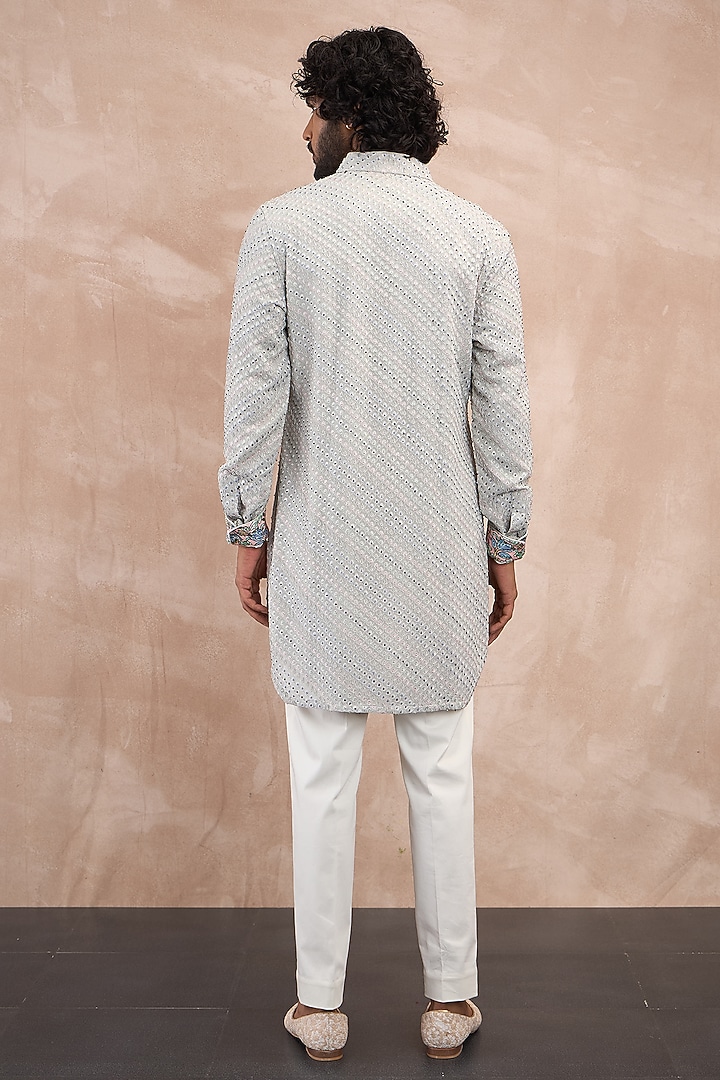Ice Grey Georgette Hand Embroidered Nehru Jacket Set by ARJAN DUGAL at Pernia's Pop Up Shop