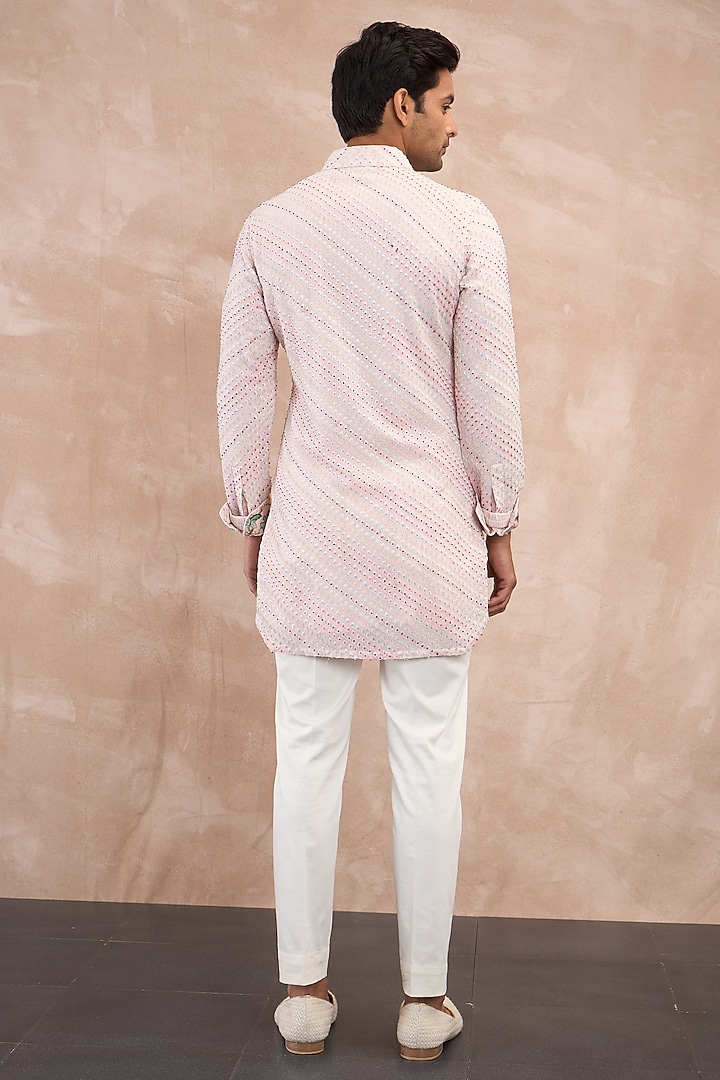 Powder Pink Georgette Hand Embroidered Nehru Jacket Set by ARJAN DUGAL at Pernia's Pop Up Shop