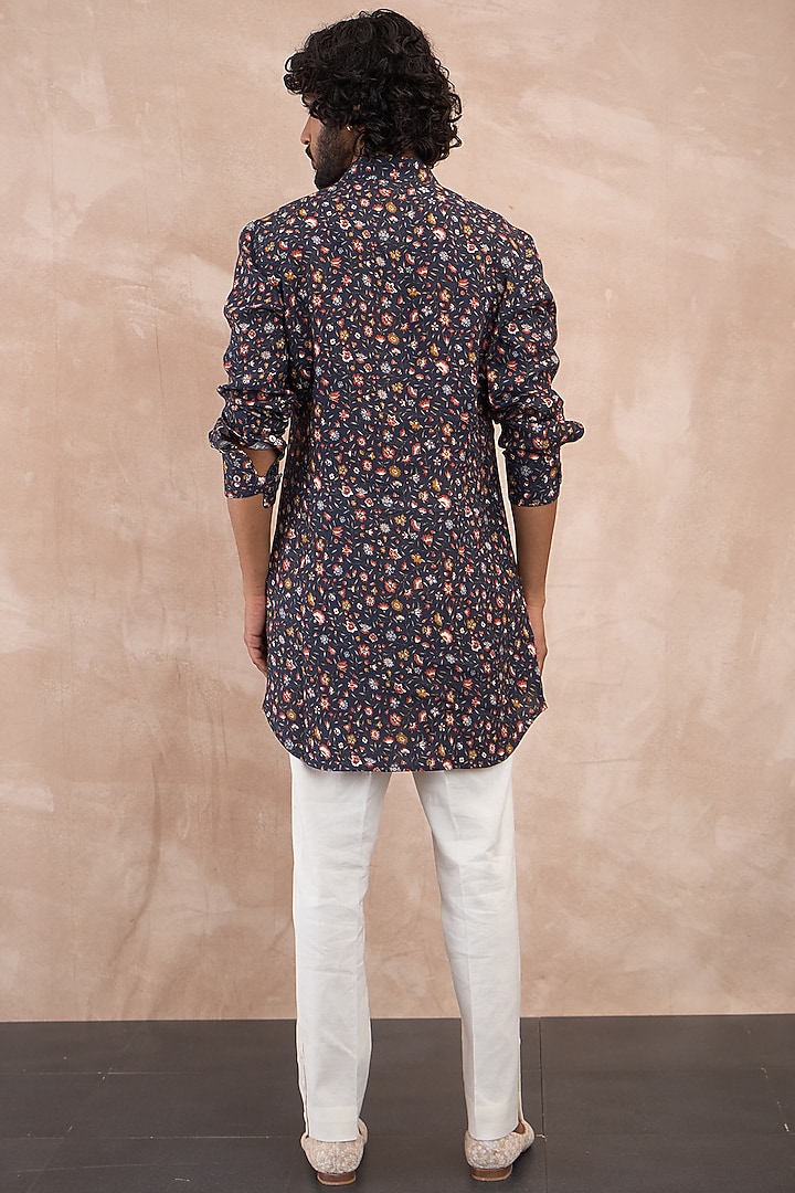 Olive Linen Printed Kurta Set by ARJAN DUGAL at Pernia's Pop Up Shop