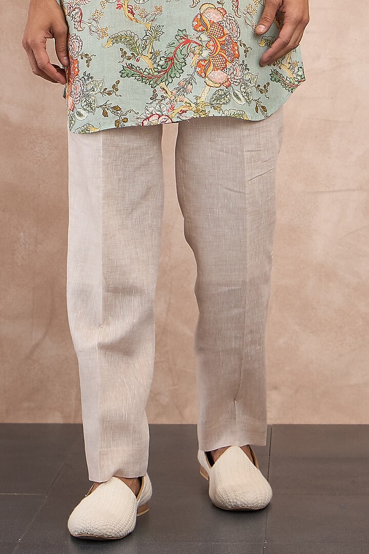 Sea Green Linen Printed Kurta Set by ARJAN DUGAL at Pernia's Pop Up Shop