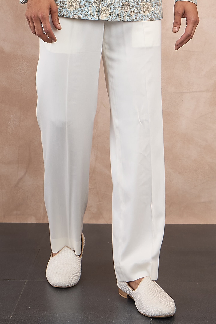 Powder Blue Linen Printed Wedding Bandhgala Set by ARJAN DUGAL at Pernia's Pop Up Shop