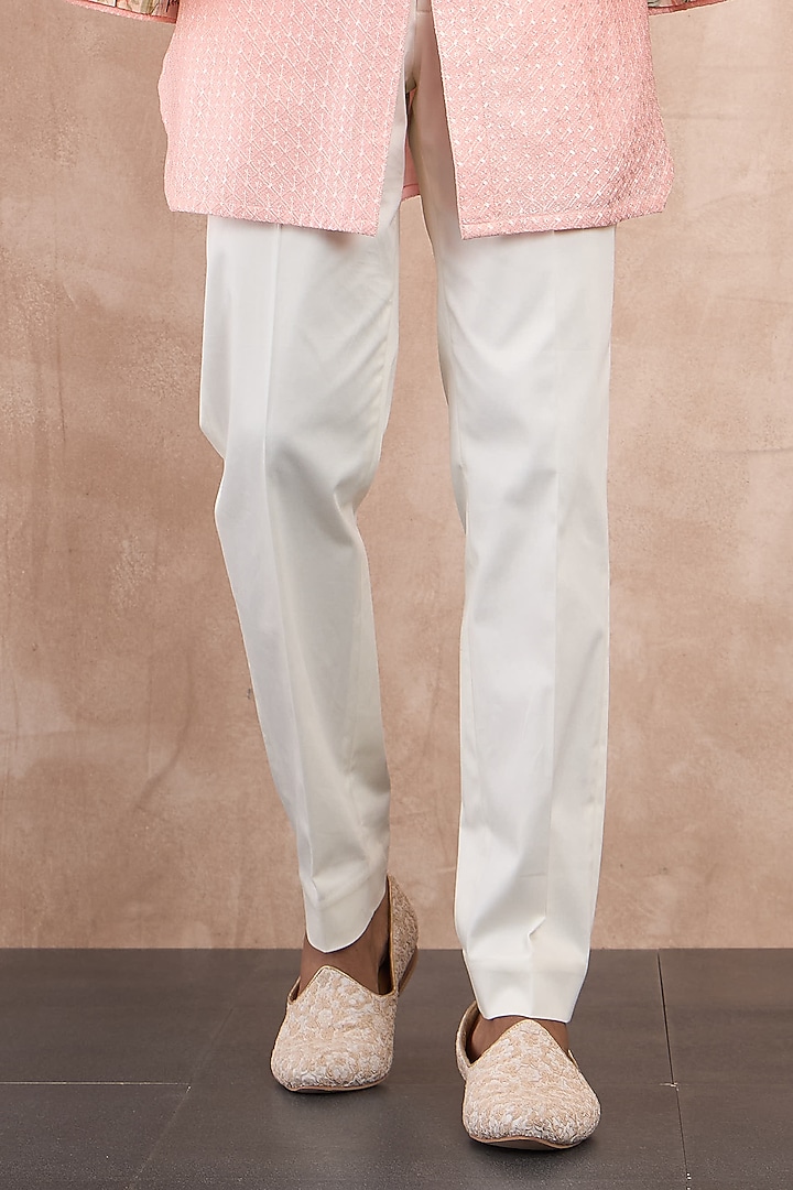 Cotton Candy Pink Chanderi Silk Botanical Printed Nehru Jacket Set by ARJAN DUGAL at Pernia's Pop Up Shop