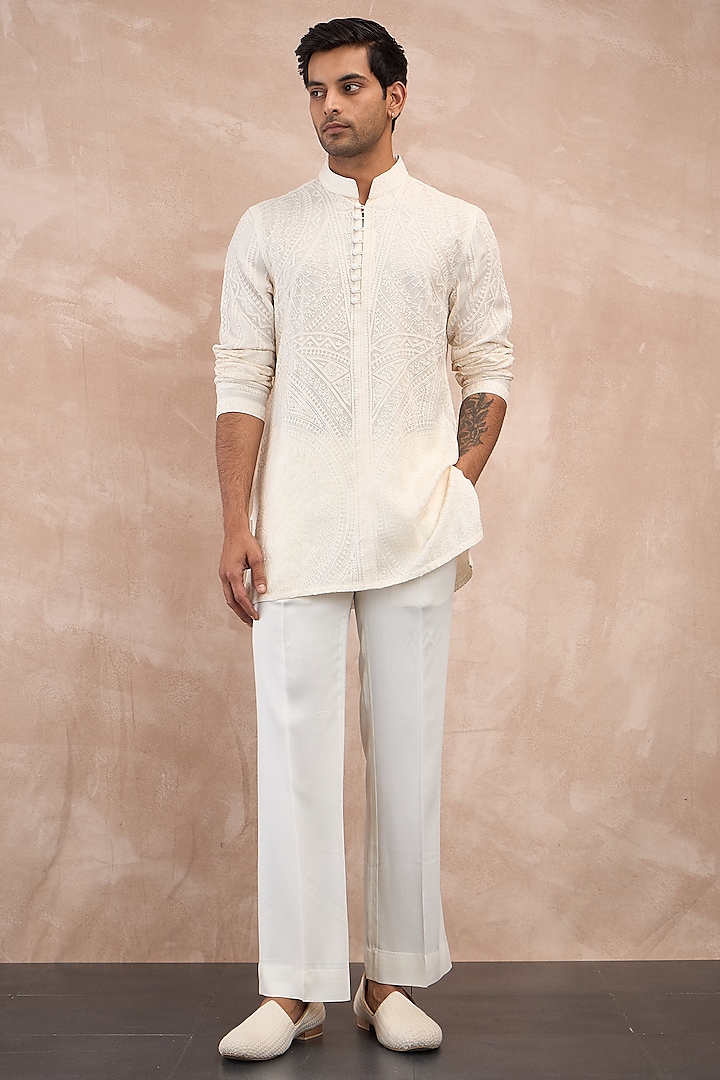 Ivory Organza Aari Embroidered Kurta Set by ARJAN DUGAL at Pernia's Pop Up Shop