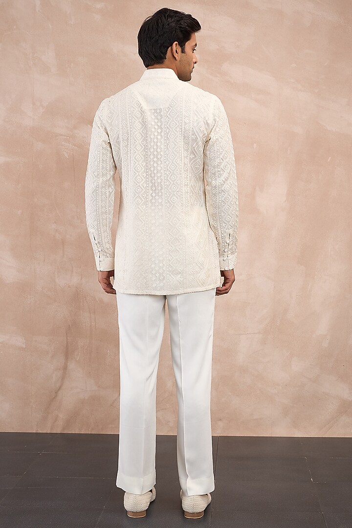 Ivory Organza Aari Embroidered Kurta Set by ARJAN DUGAL at Pernia's Pop Up Shop