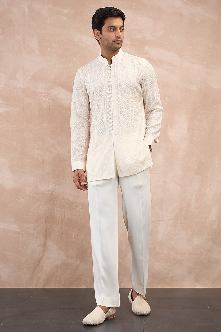 Ivory Organza Aari Embroidered Kurta Set by ARJAN DUGAL at Pernia's Pop Up Shop