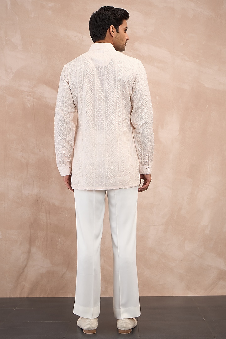 Powder Pink Sheer Organza Aari Embroidered Kurta Set by ARJAN DUGAL at Pernia's Pop Up Shop