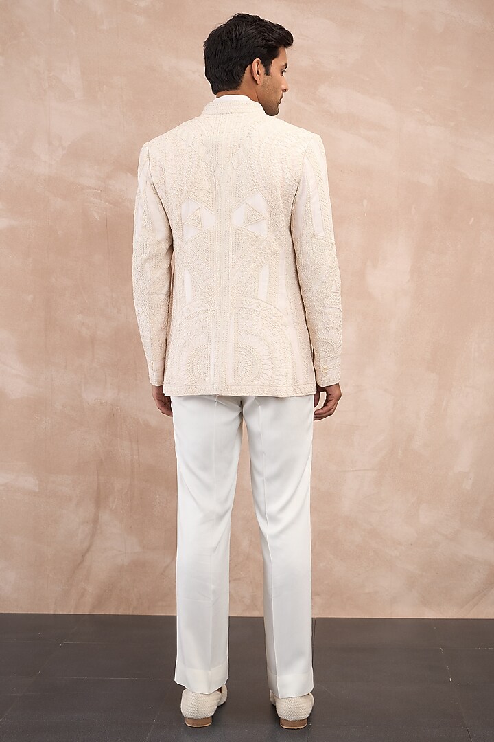 Powder Pink Organza Dori Work Groom Bandhgala Set by ARJAN DUGAL at Pernia's Pop Up Shop