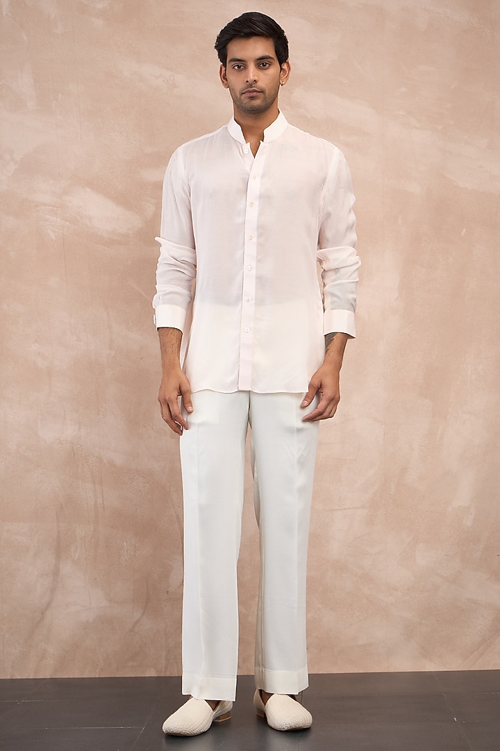 Powder Pink Organza Dori Work Groom Bandhgala Set by ARJAN DUGAL at Pernia's Pop Up Shop