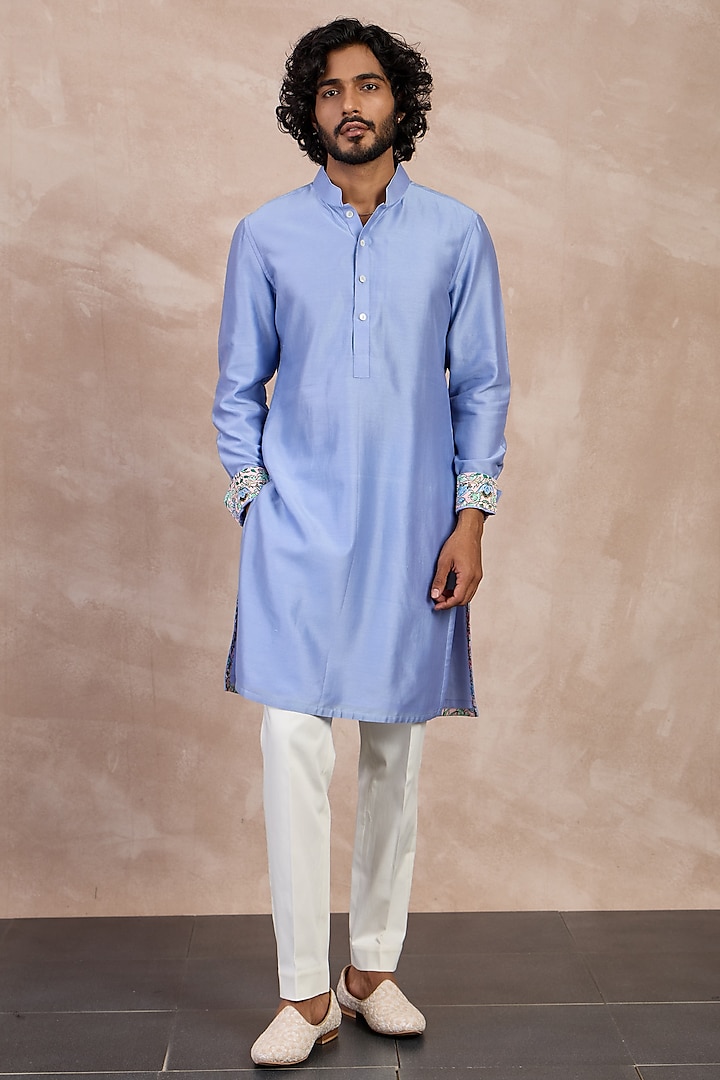 Persian Violet Chanderi Printed Kurta Set by ARJAN DUGAL