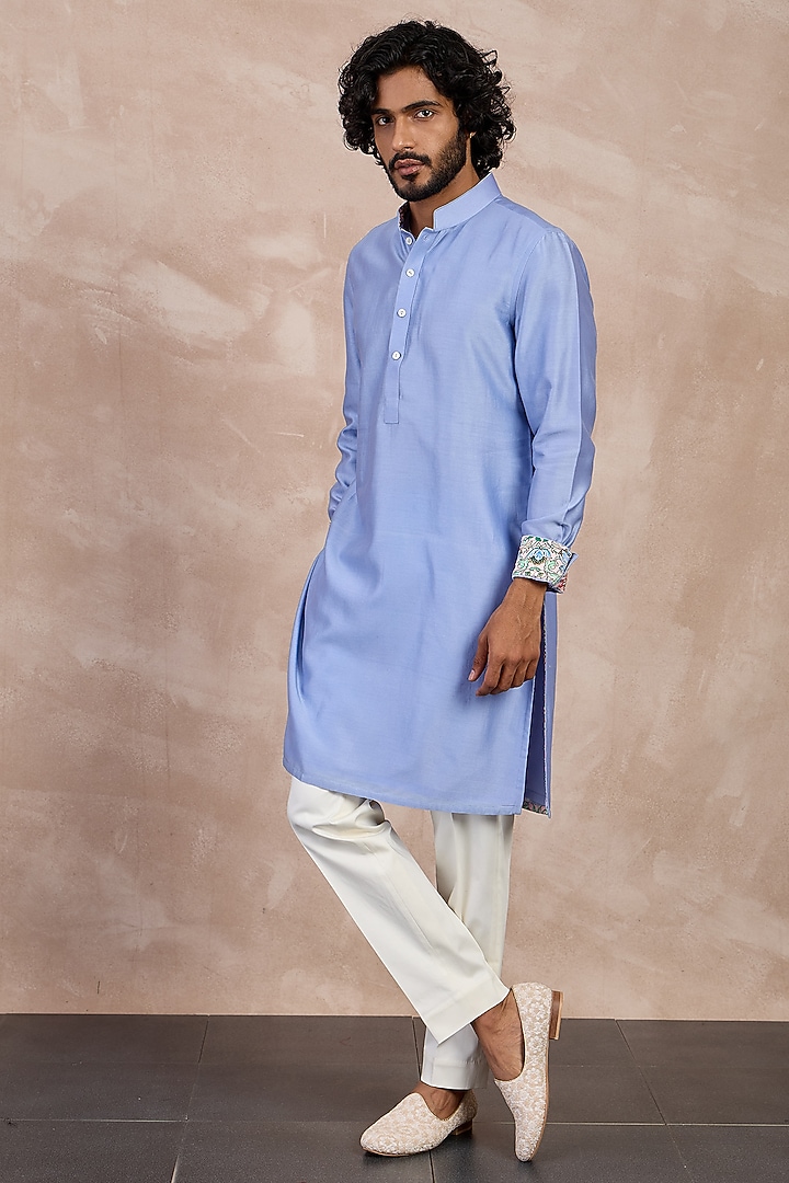 Persian Violet Chanderi Printed Kurta Set by ARJAN DUGAL at Pernia's Pop Up Shop
