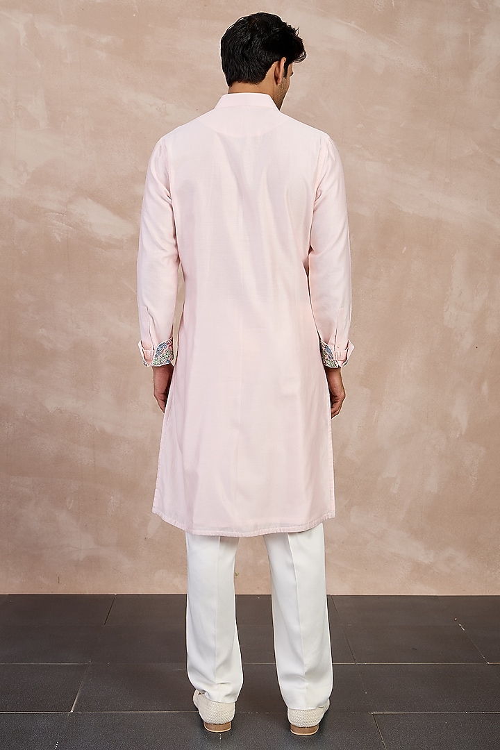 Powder Pink Chanderi Silk Kurta Set by ARJAN DUGAL at Pernia's Pop Up Shop