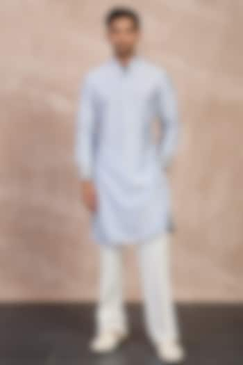 Powder Blue Chanderi Silk Kurta Set by ARJAN DUGAL at Pernia's Pop Up Shop